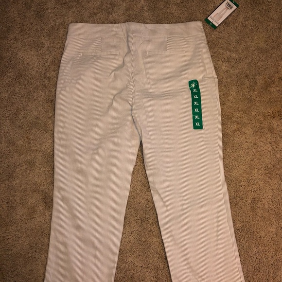 Hilary Radley Tan & Cream Sttiped Stretch Seersucker Psnts XL New - Picture 7 of 9